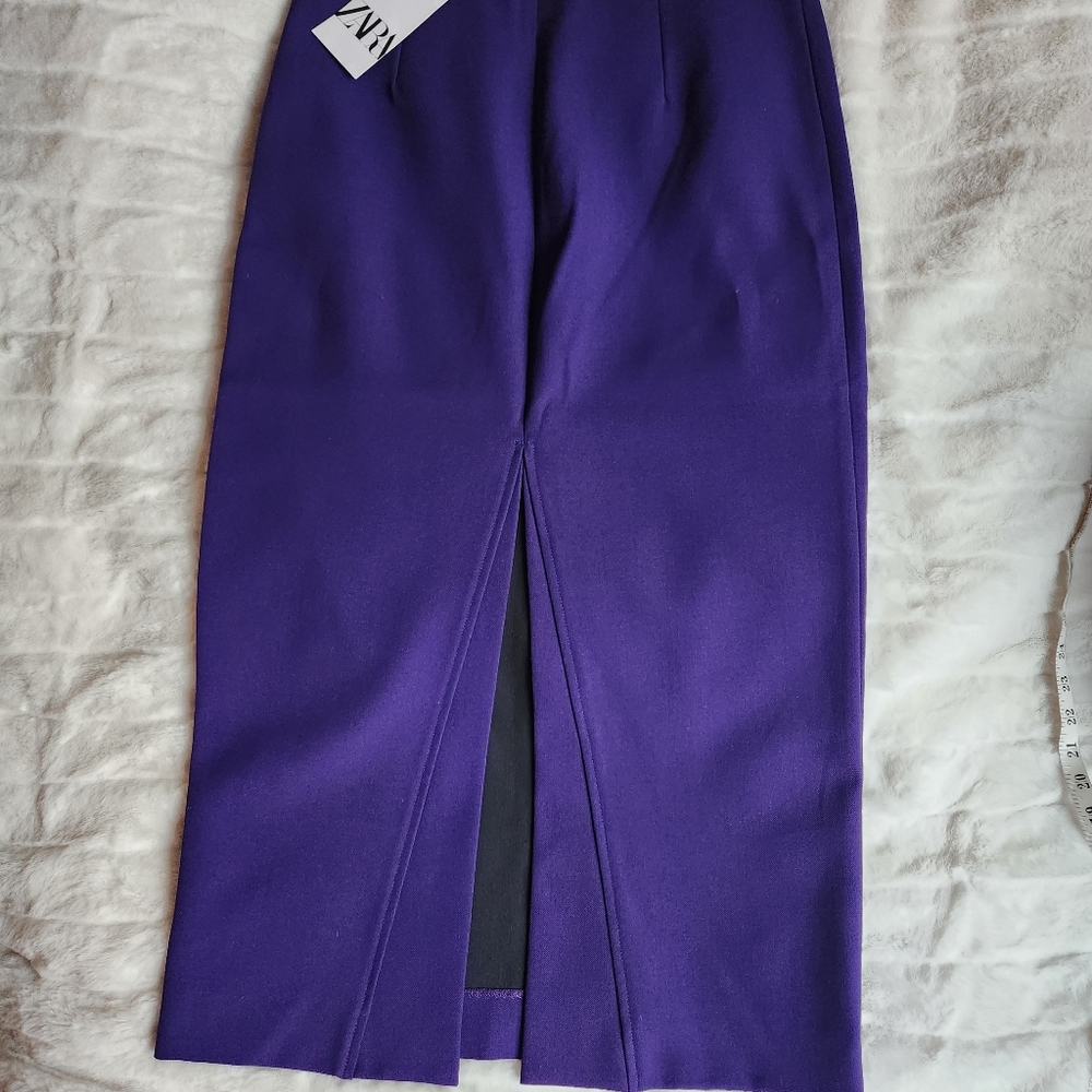Zara midi skirt back slit purple sz L NWT